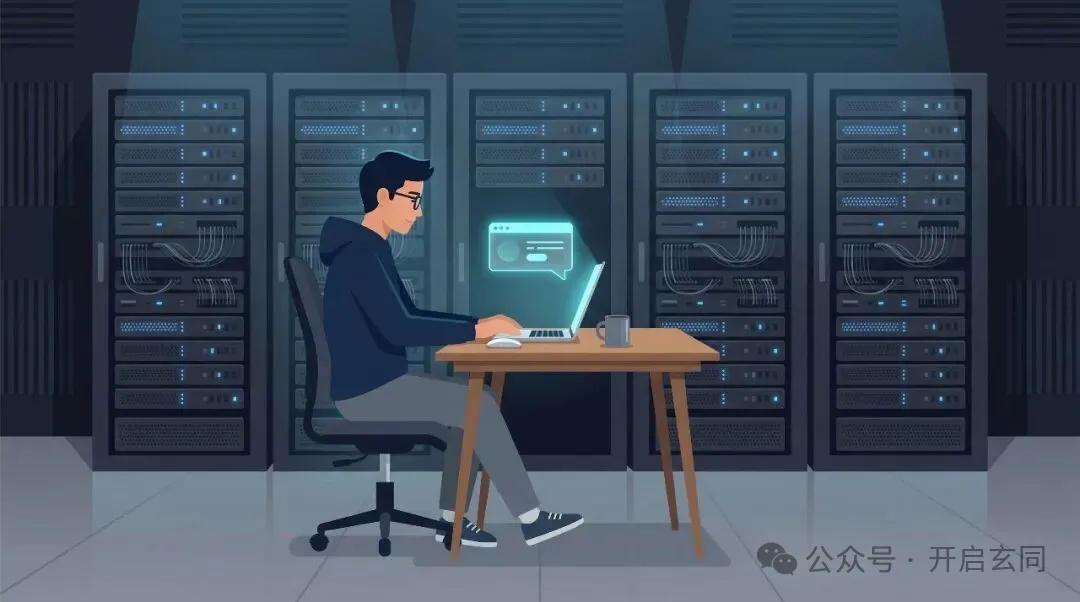 配图：开发者桌前只有对话框，服务器自动运转